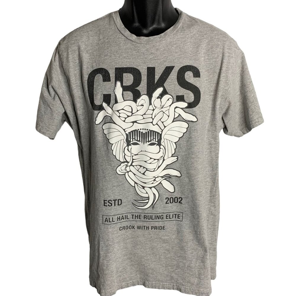 Crooks & Castles Medusa Crewneck T Shirt L Grey Short Sleeves Graphic Cotton